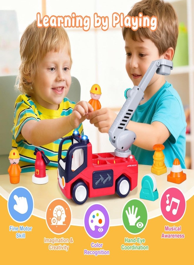 Yunaking Fire Truck Toys for 2 Year Old Boys Girls Montessori Early Educational Learning Toy with Firefighting Tools Baby Push Cars for 2 3 Year Old Boy Birthday Gifts with Sound Lights Effect - Image 3